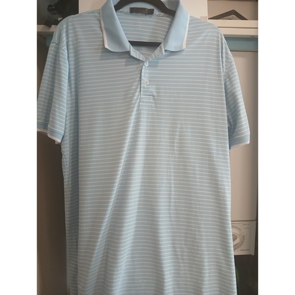 G/FORE Other - G/FORE Feeder Stripe Tech Pique Modern Spread Collar Polo Shirt Sz L Sky Blue